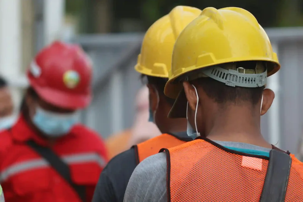 construction site safety using protective helmets